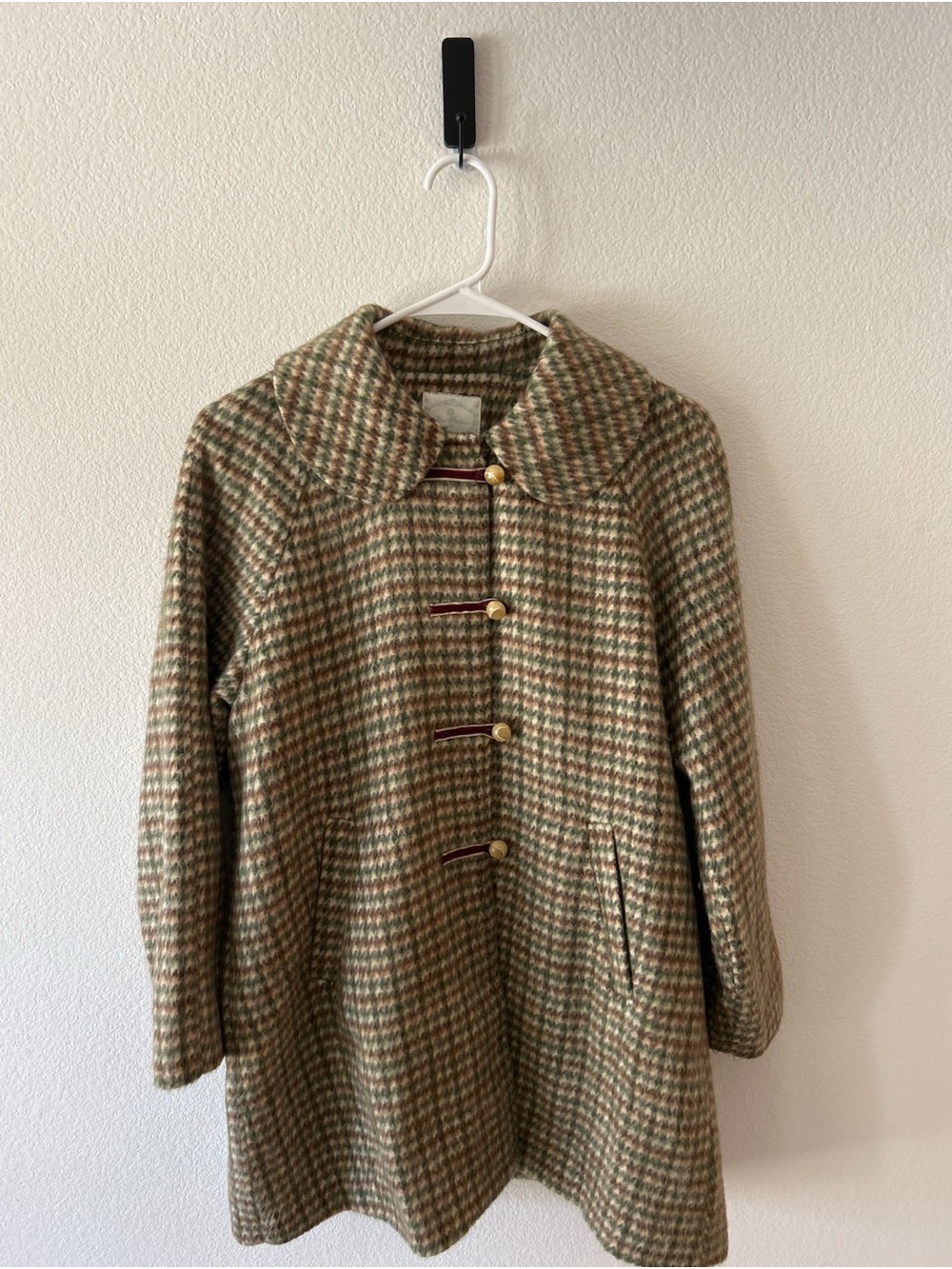 Miss Patina Houndstooth Pea Coat in Green & Tan